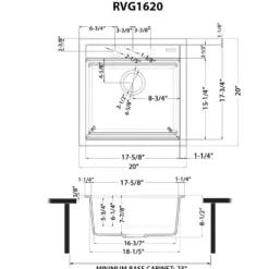 Ruvati 20-inch epiCube Granite Composite Workstation Matte Black Drop-in Topmount Wet Bar Prep Sink, RVG1620BK