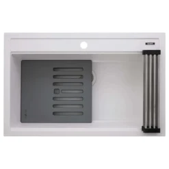 Ruvati 34-inch epiCube Granite Composite Workstation Drop-in Topmount Kitchen Sink Matte White, RVG1634WH