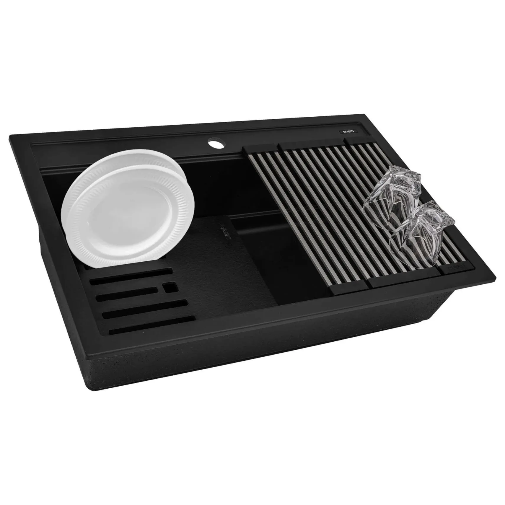 Ruvati 34-inch epiCube Granite Composite Workstation Matte Black Drop-in Topmount Kitchen Sink, RVG1634BK