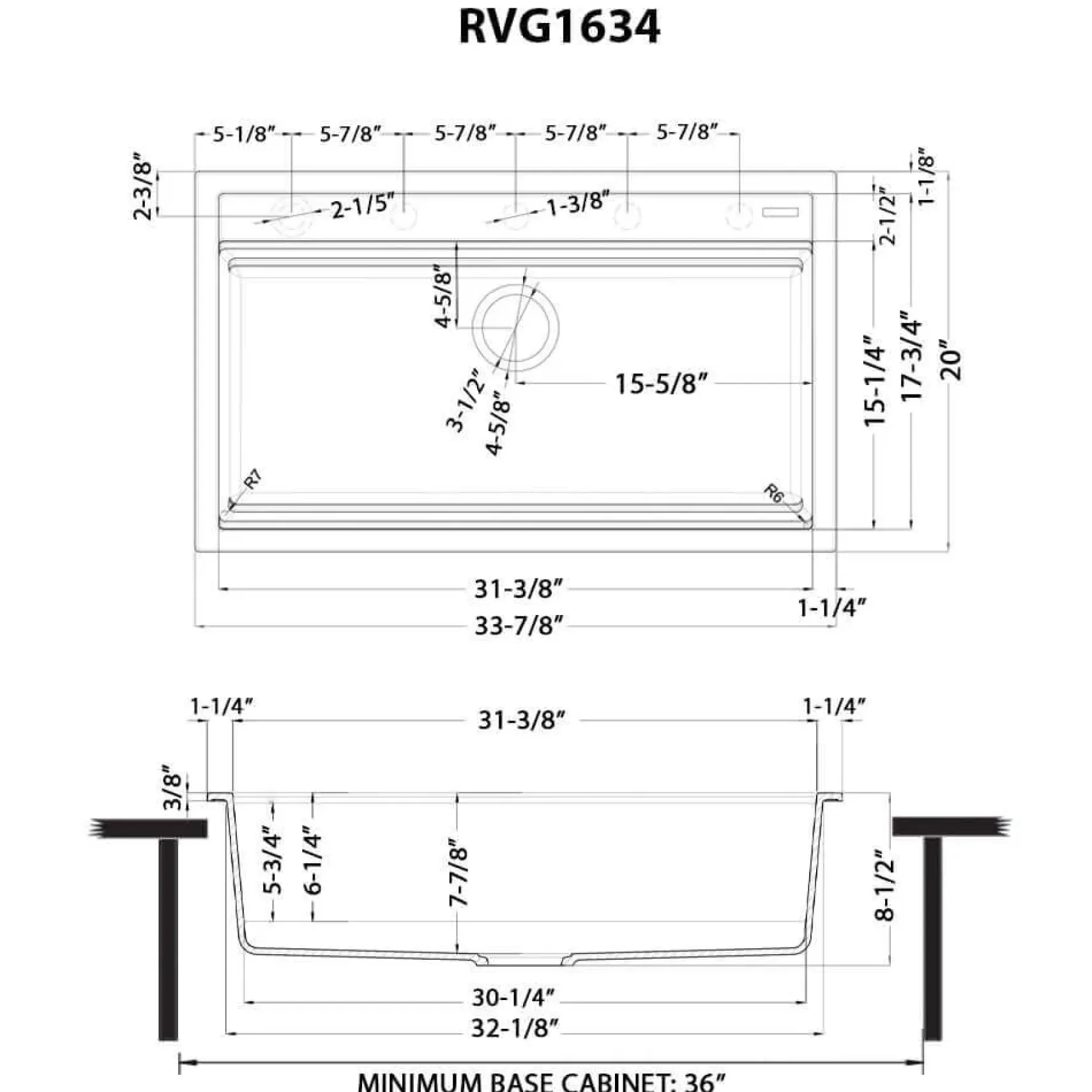 Ruvati 34-inch epiCube Granite Composite Workstation Matte Black Drop-in Topmount Kitchen Sink, RVG1634BK