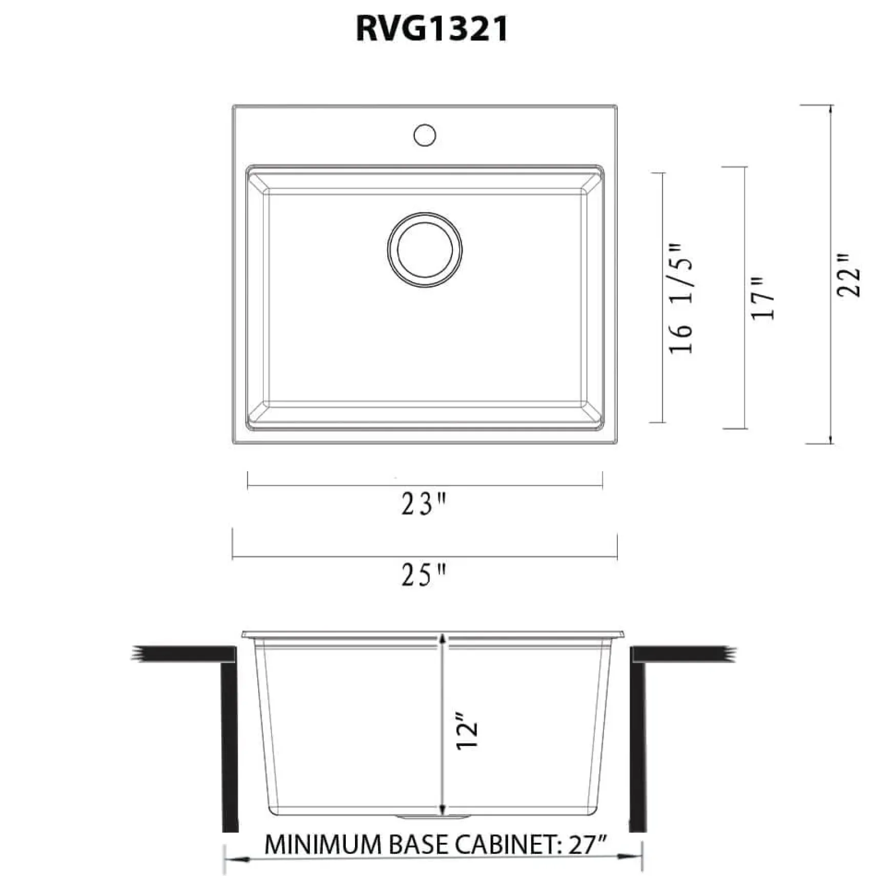 Ruvati 25-inch epiRock Workstation Charcoal Black Topmount Laundry Sink, Composite, RVG1321CK