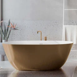 Ruvati 71-inch Matte Gold and White epiStone Solid Surface Freestanding Bath Tub Sinatra, RVB6788GW