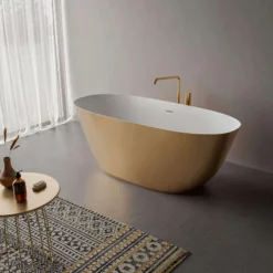 Ruvati 71-inch Matte Gold and White epiStone Solid Surface Freestanding Bath Tub Sinatra, RVB6788GW