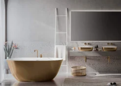 Ruvati 71-inch Matte Gold and White epiStone Solid Surface Freestanding Bath Tub Sinatra, RVB6788GW