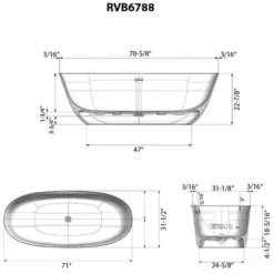 Ruvati 71-inch Matte Gold and White epiStone Solid Surface Freestanding Bath Tub Sinatra, RVB6788GW