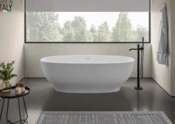 Ruvati 69-inch White epiStone Solid Surface Oval Freestanding Bath Tub Viola, RVB6732WH