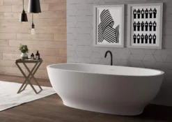 Ruvati 69-inch White epiStone Solid Surface Oval Freestanding Bath Tub Viola, RVB6732WH