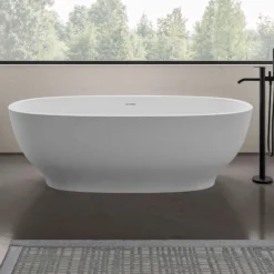 Ruvati 69-inch White epiStone Solid Surface Oval Freestanding Bath Tub Viola, RVB6732WH