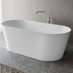 Ruvati 67-inch White epiStone Solid Surface Oval Freestanding Bath Tub Omnia Matte, RVB6750WH
