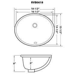 Ruvati Krona 16 x 13 inch Undermount Bathroom Sink Black Oval Porcelain Ceramic with Overflow, RVB0618BK
