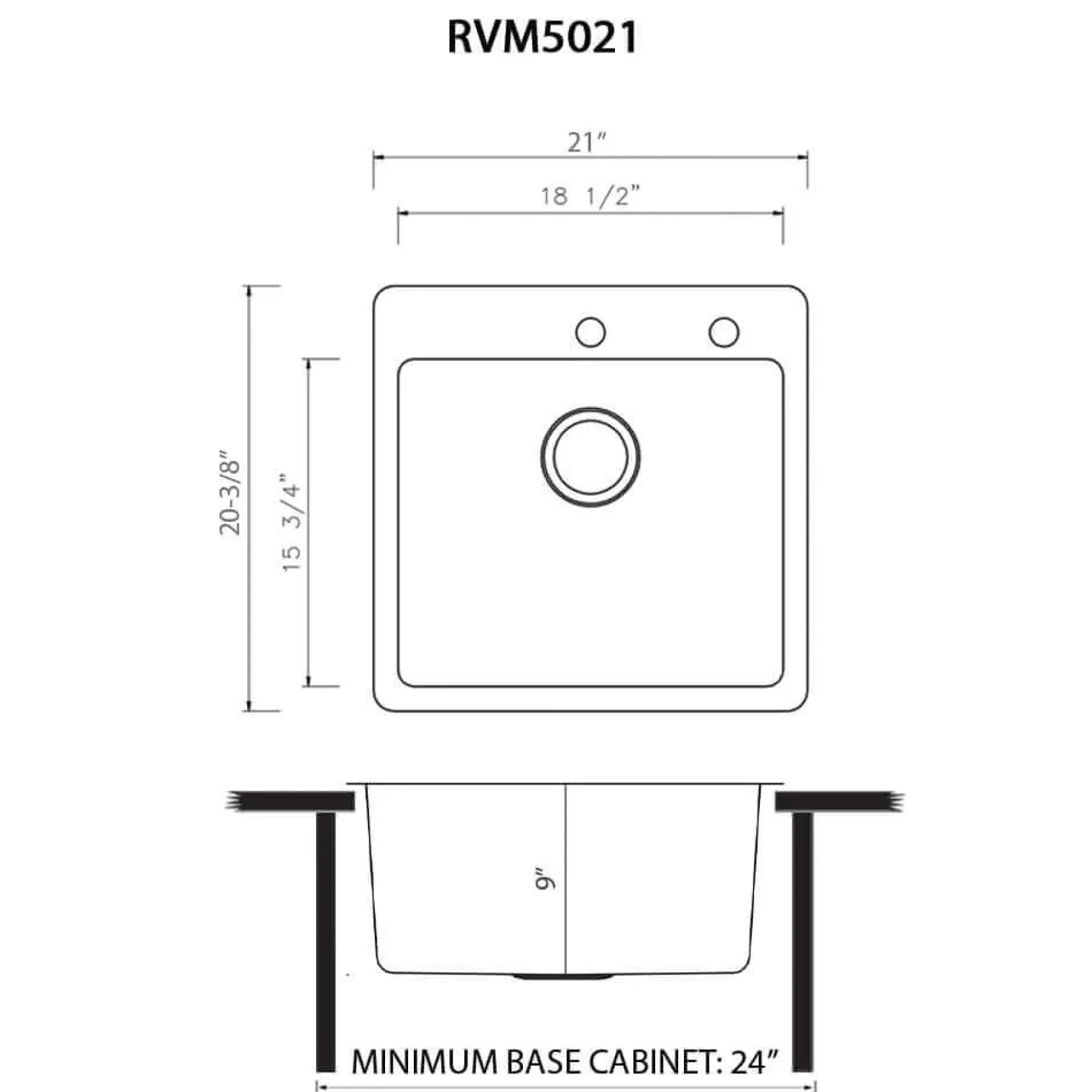 Ruvati Modena 21-inch Drop-in Topmount Bar Prep Kitchen Sink 16 Gauge Stainless Steel Single Bowl, 16, RVM5021