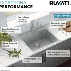 Ruvati Modena 21-inch Drop-in Topmount Bar Prep Kitchen Sink 16 Gauge Stainless Steel Single Bowl, 16, RVM5021