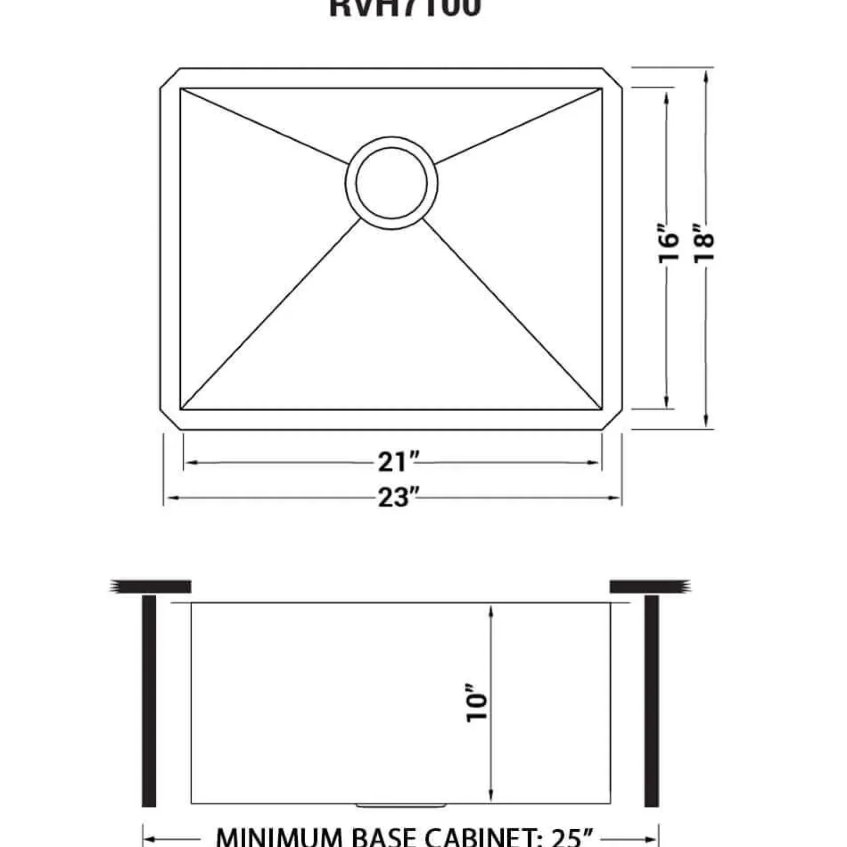 Ruvati Nesta 23" Undermount Stainless Steel Kitchen Sink, 16 Gauge, Zero Radius, RVH7100