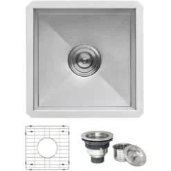 Ruvati Nesta 15" Undermount Square Stainless Steel Bar/Prep Sink, 16 Gauge, Zero Radius, RVH7115