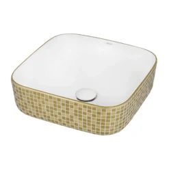 Ruvati Pietra 15" Decorative Rectangle Vessel Porcelain Above Vanity Counter Bathroom Sink, Gold / White, RVB1515WG4