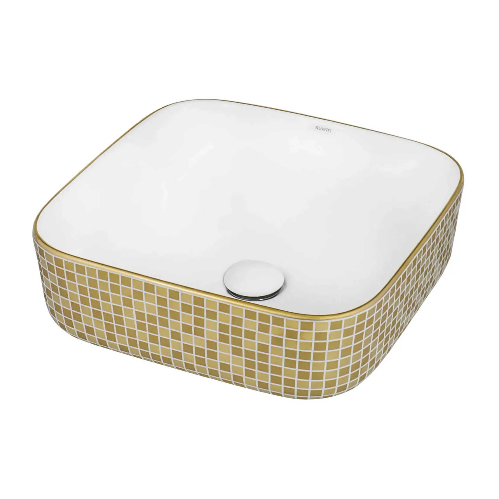Ruvati Pietra 15" Decorative Rectangle Vessel Porcelain Above Vanity Counter Bathroom Sink, Gold / White, RVB1515WG4