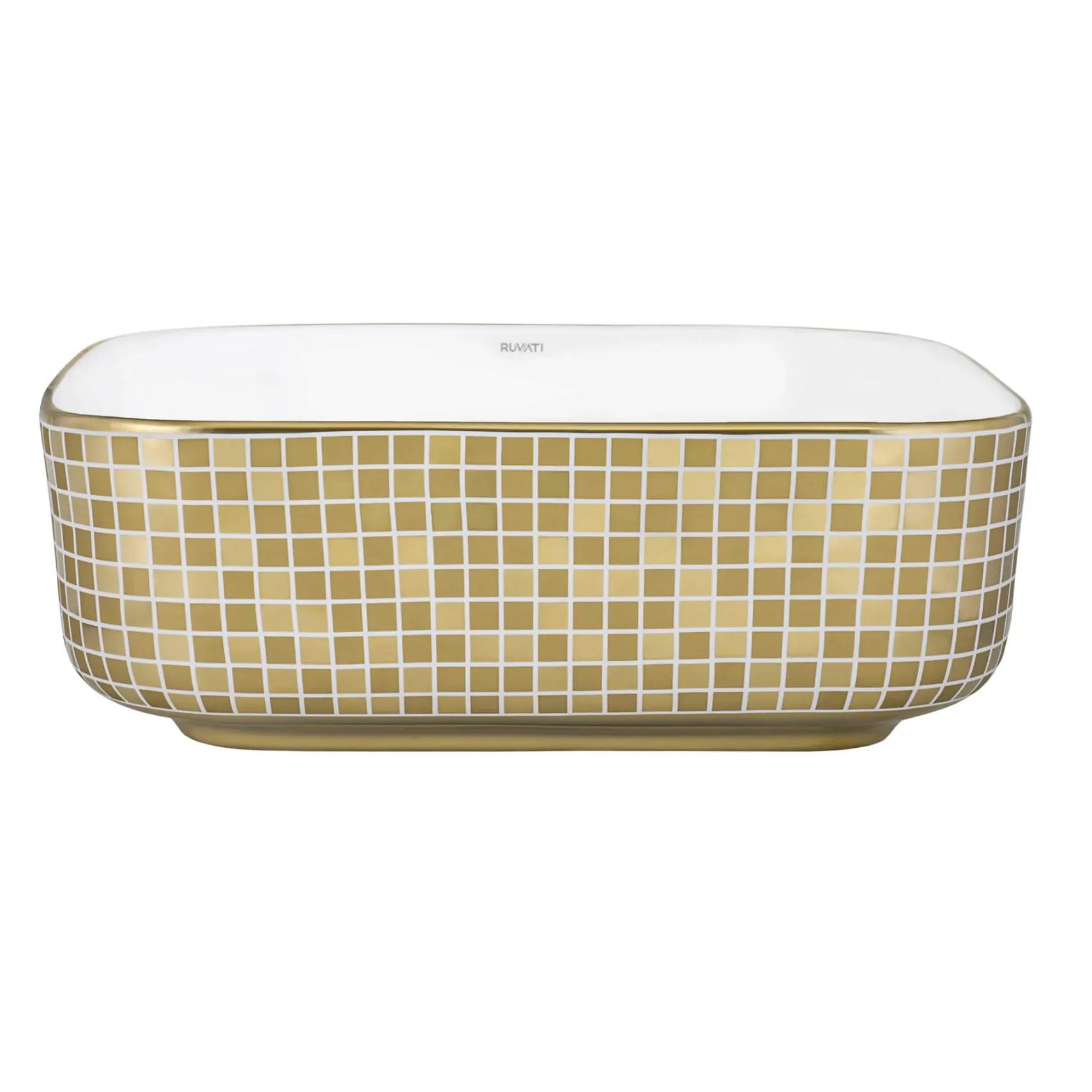Ruvati Pietra 15" Decorative Rectangle Vessel Porcelain Above Vanity Counter Bathroom Sink, Gold / White, RVB1515WG4