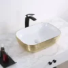 Ruvati Pietra 20" Decorative Rectangle Vessel Porcelain Above Vanity Counter Bathroom Sink, Gold / White, RVB2016WG