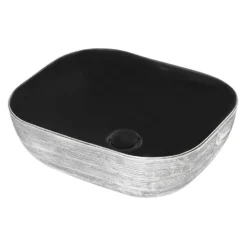 Ruvati Pietra 20" Decorative Rectangle Vessel Porcelain Above Vanity Counter Bathroom Sink, Silver / Black, RVB2016BS