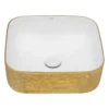 Ruvati Pietra 15" Decorative Rectangle Vessel Porcelain Above Vanity Counter Bathroom Sink, Gold / White, RVB1414WG
