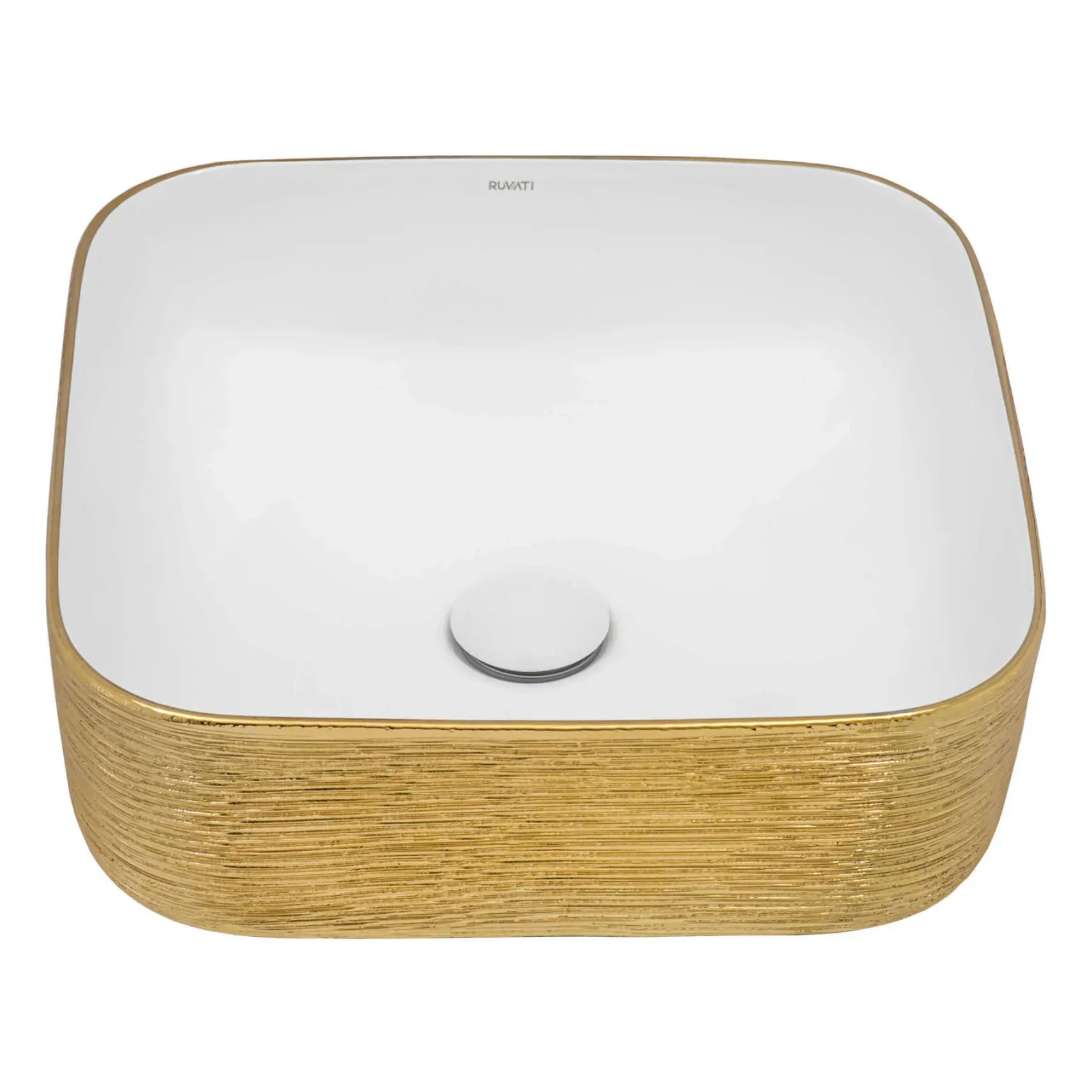 Ruvati Pietra 15" Decorative Rectangle Vessel Porcelain Above Vanity Counter Bathroom Sink, Gold / White, RVB1414WG