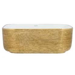 Ruvati Pietra 15" Decorative Rectangle Vessel Porcelain Above Vanity Counter Bathroom Sink, Gold / White, RVB1414WG