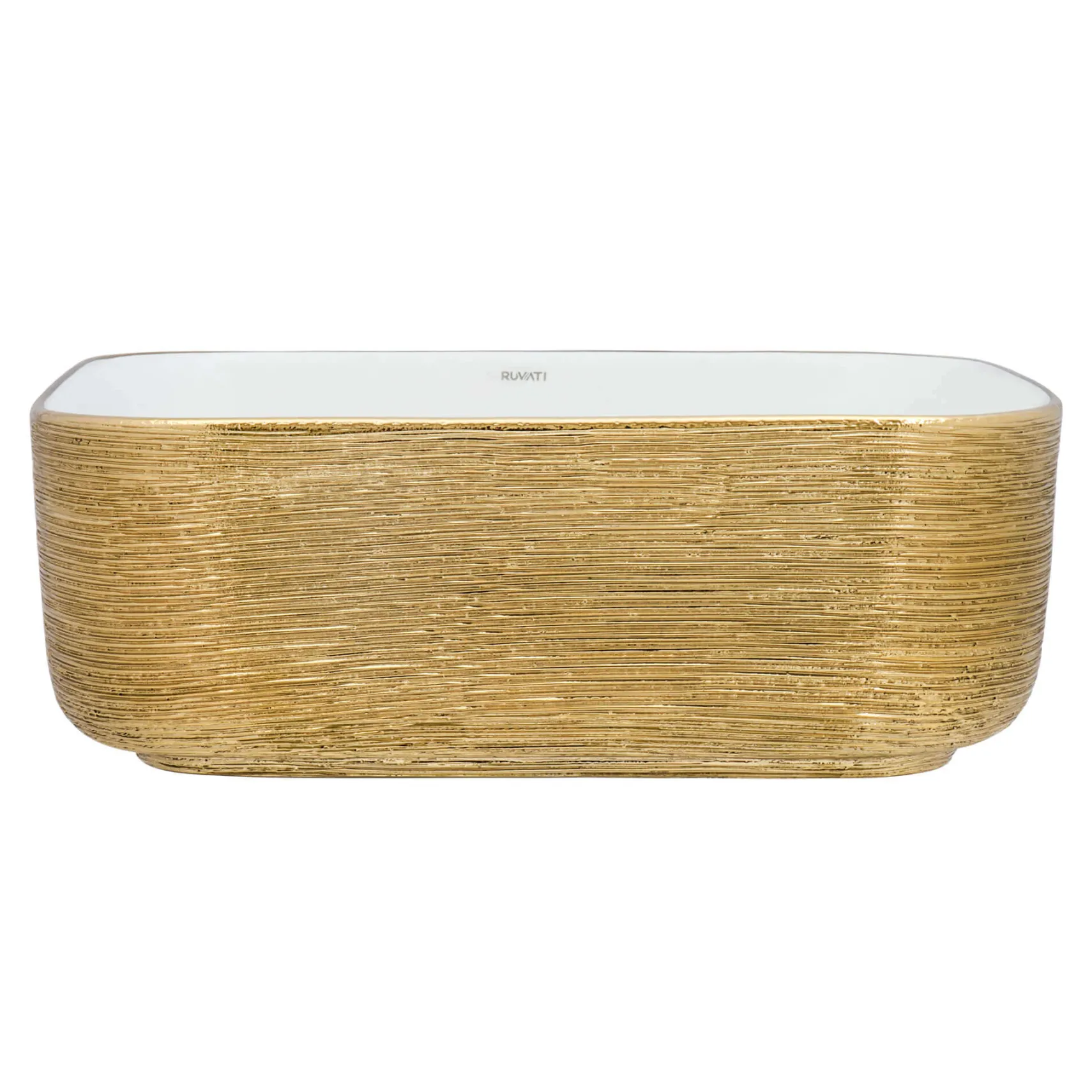 Ruvati Pietra 15" Decorative Rectangle Vessel Porcelain Above Vanity Counter Bathroom Sink, Gold / White, RVB1414WG