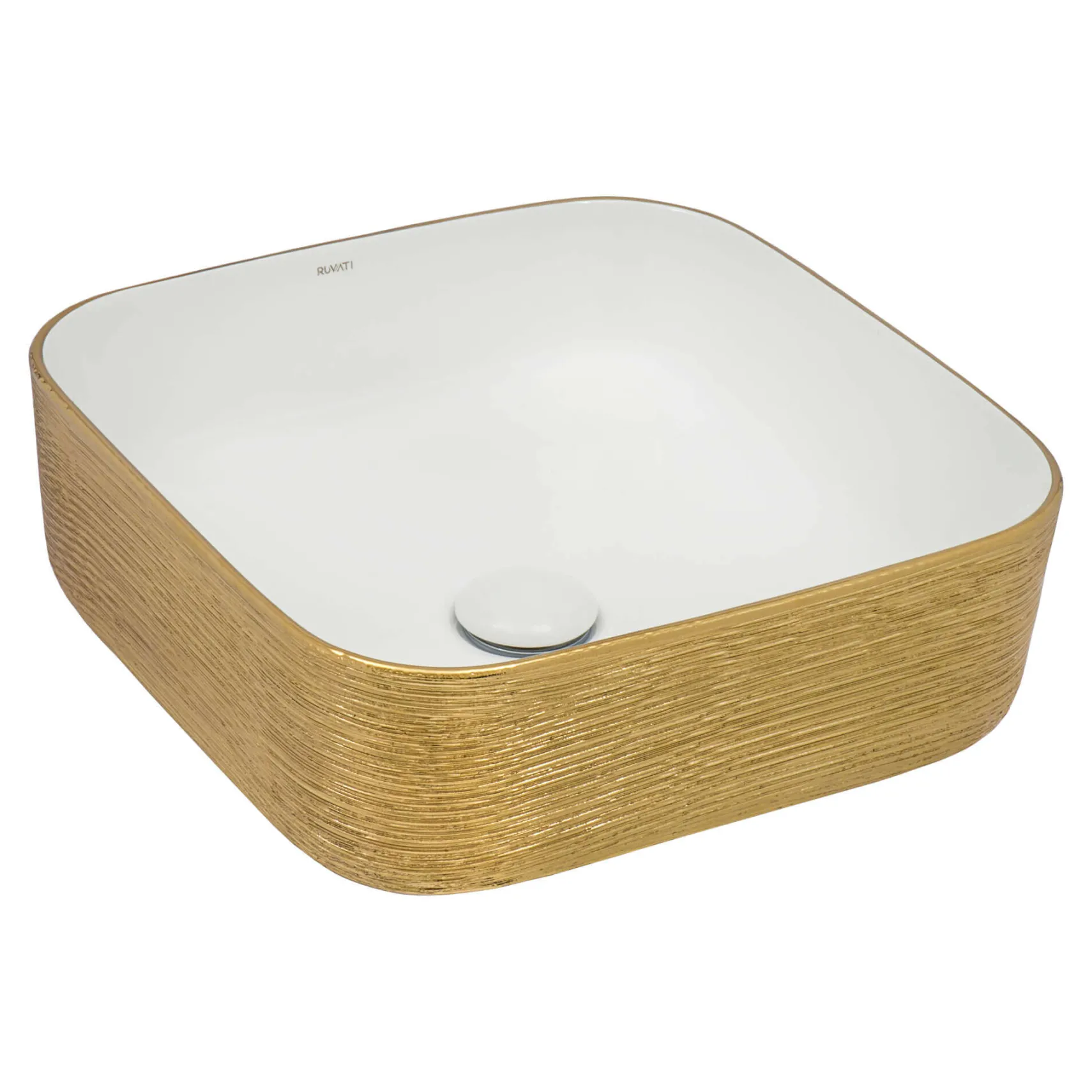 Ruvati Pietra 15" Decorative Rectangle Vessel Porcelain Above Vanity Counter Bathroom Sink, Gold / White, RVB1414WG