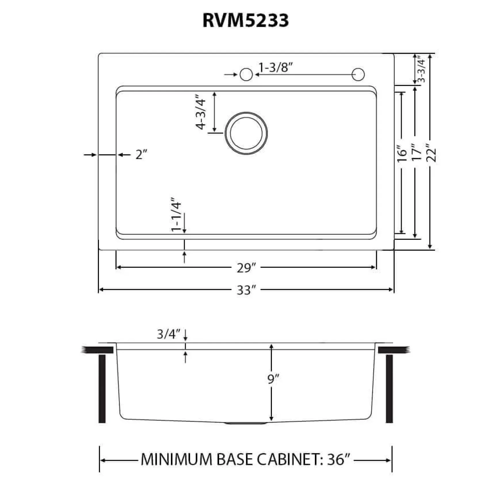 Ruvati Renaro 33" Drop In Stainless Steel Workstation Kitchen Sink, RVM5233