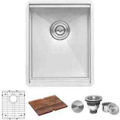 Ruvati Roma 15" Undermount Rectangle Stainless Steel Workstation Bar/Prep Sink, 16 Gauge, RVH8304