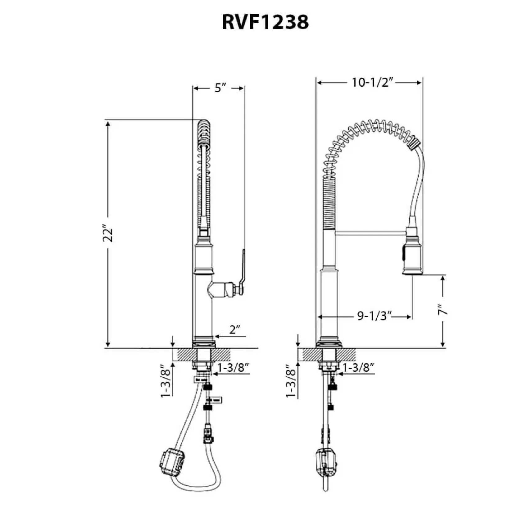 Ruvati Seneca Pull Down Industrial Pre-Rinse High Arc Kitchen Faucet, Stainless Steel, Single Lever, RVF1238BN