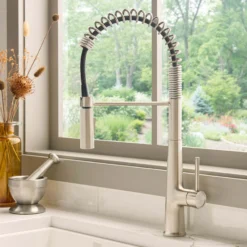 Ruvati Seneca Pull Down Pre-Rinse Kitchen Faucet, Stainless Steel, Single Lever, RVF1232BN