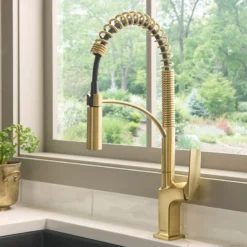 Ruvati Seneca Pull Down Pre-Rinse Kitchen Faucet, Brushed Gold, Single Lever, RVF1236SG