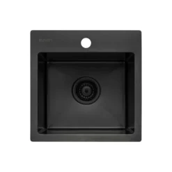 Ruvati Terraza 15 inch Gunmetal Black Stainless Steel Drop-in Topmount Bar Prep Sink Single Bowl, 16, RVH8115BL