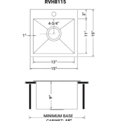 Ruvati Terraza 15 inch Gunmetal Black Stainless Steel Drop-in Topmount Bar Prep Sink Single Bowl, 16, RVH8115BL
