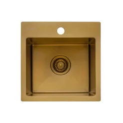 Ruvati Terraza 15 inch Polished Brass Matte Gold Stainless Steel Drop-in Topmount Bar Prep Sink Single Bowl, 16, Matte Gold Satin Brass, RVH8115GG