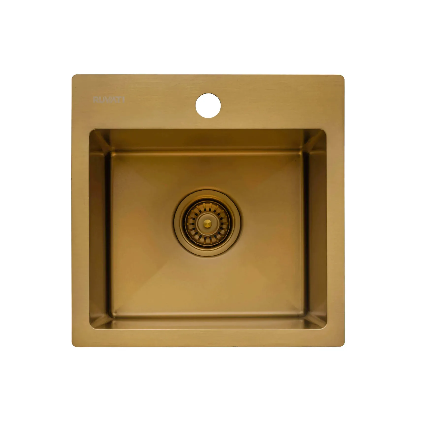 Ruvati Terraza 15 inch Polished Brass Matte Gold Stainless Steel Drop-in Topmount Bar Prep Sink Single Bowl, 16, Matte Gold Satin Brass, RVH8115GG