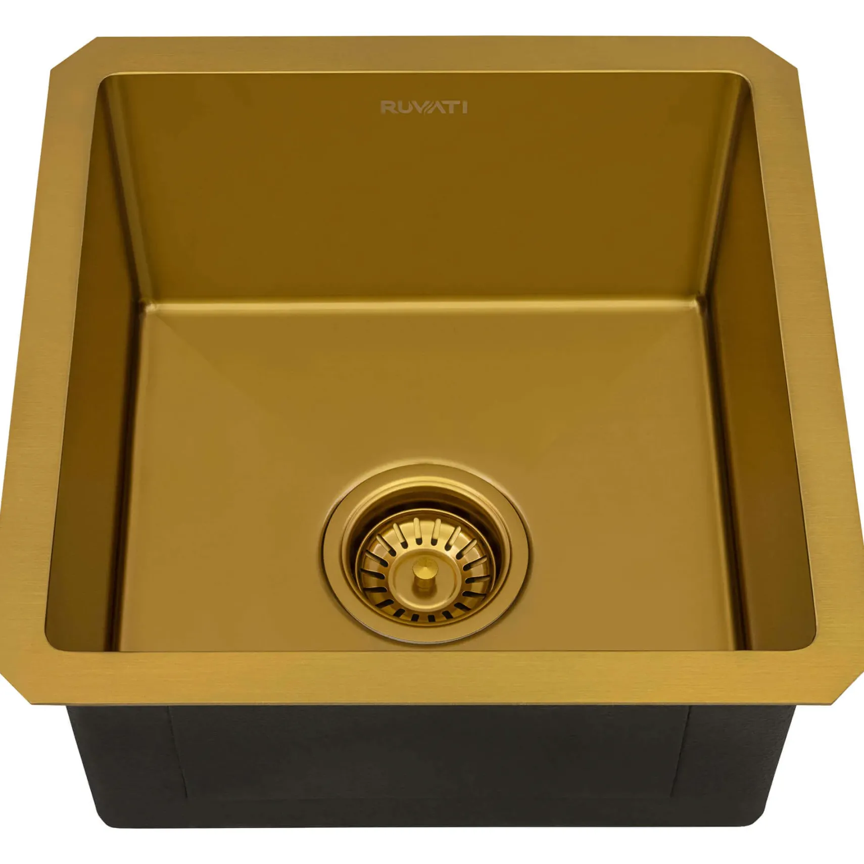 Ruvati Terraza 15-inch Polished Brass Matte Gold Stainless Steel Undermount Bar Prep 16 Gauge Kitchen Sink, 16, Matte Gold Satin Brass, RVH7015GG