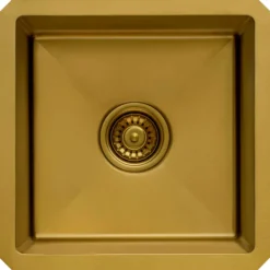 Ruvati Terraza 15-inch Polished Brass Matte Gold Stainless Steel Undermount Bar Prep 16 Gauge Kitchen Sink, 16, Matte Gold Satin Brass, RVH7015GG