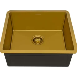 Ruvati Terraza 21-inch Polished Brass Matte Gold Stainless Steel Undermount Bar Prep Kitchen Sink 16 Gauge Rounded Corners Single Bowl, 16, Matte Gold Satin Brass, RVH7121GG