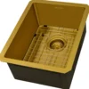 Ruvati Terraza 14-inch Polished Brass Matte Gold Stainless Steel Undermount Bar Prep Sink, 16, Matte Gold Satin Brass, RVH7114GG