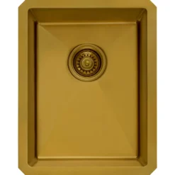 Ruvati Terraza 14-inch Polished Brass Matte Gold Stainless Steel Undermount Bar Prep Sink, 16, Matte Gold Satin Brass, RVH7114GG