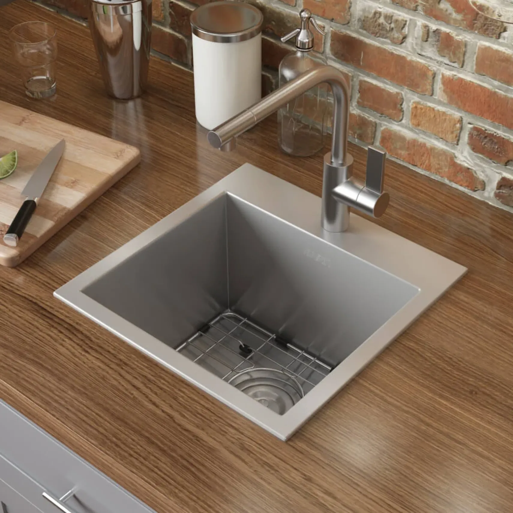 Ruvati Tirana 18" Square Stainless Steel Bar/Prep Sink, 16 Gauge, RVH8118