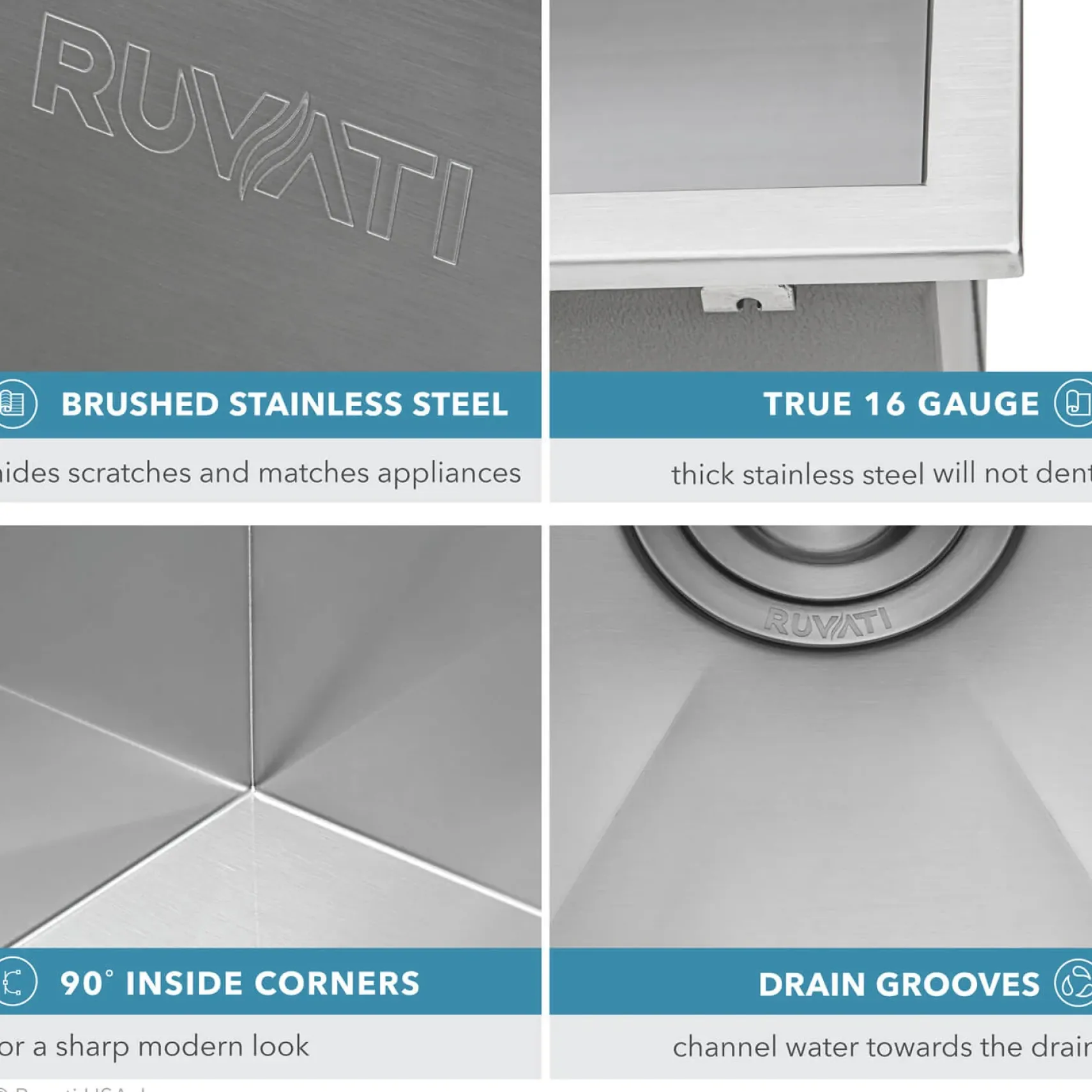 Ruvati Tirana 18" Square Stainless Steel Bar/Prep Sink, 16 Gauge, RVH8118