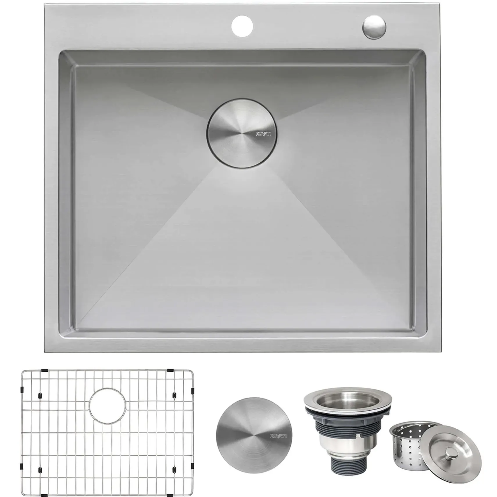Ruvati Tirana Pro 24 x 20 inch Drop-in 16 Gauge Stainless Steel Rounded Corners Topmount Kitchen Sink Single Bowl, 16, RVH8014