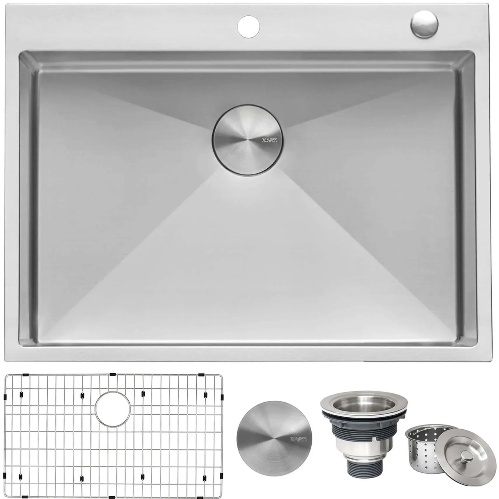 Ruvati Tirana Pro 27 x 20 inch Drop-in 16 Gauge Stainless Steel Rounded Corners Topmount Kitchen Sink Single Bowl, 16, RVH8017