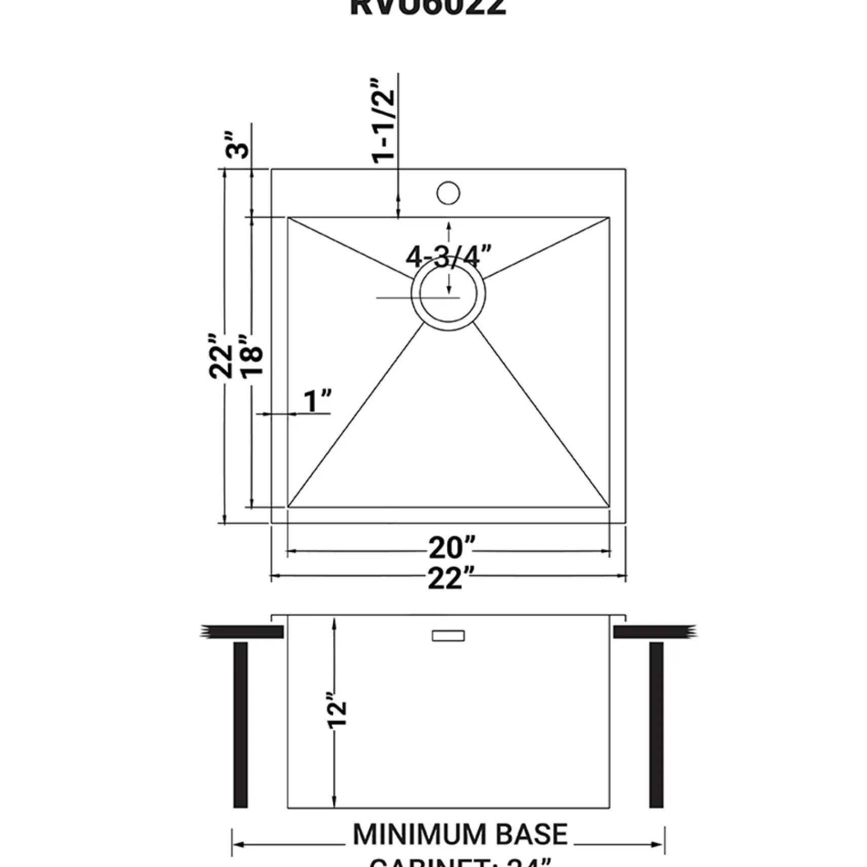 Ruvati Topmount Laundry 22" x 22" x 12" Deep Utility Sink 16 Gauge Stainless Steel, RVU6022