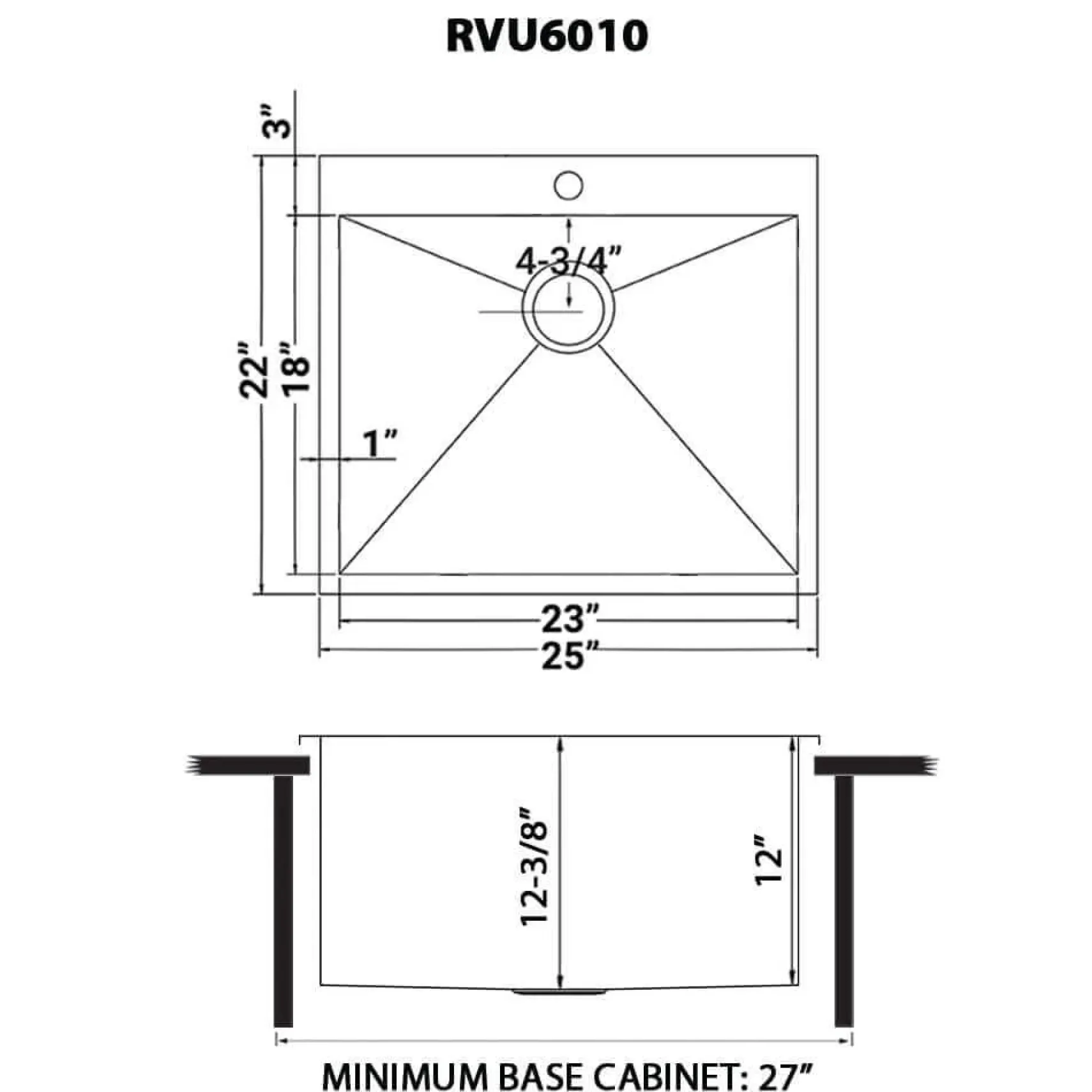 Ruvati Topmount Laundry Utility Sink 25" x 22" x 12" Deep 16 Gauge Stainless Steel, RVU6010