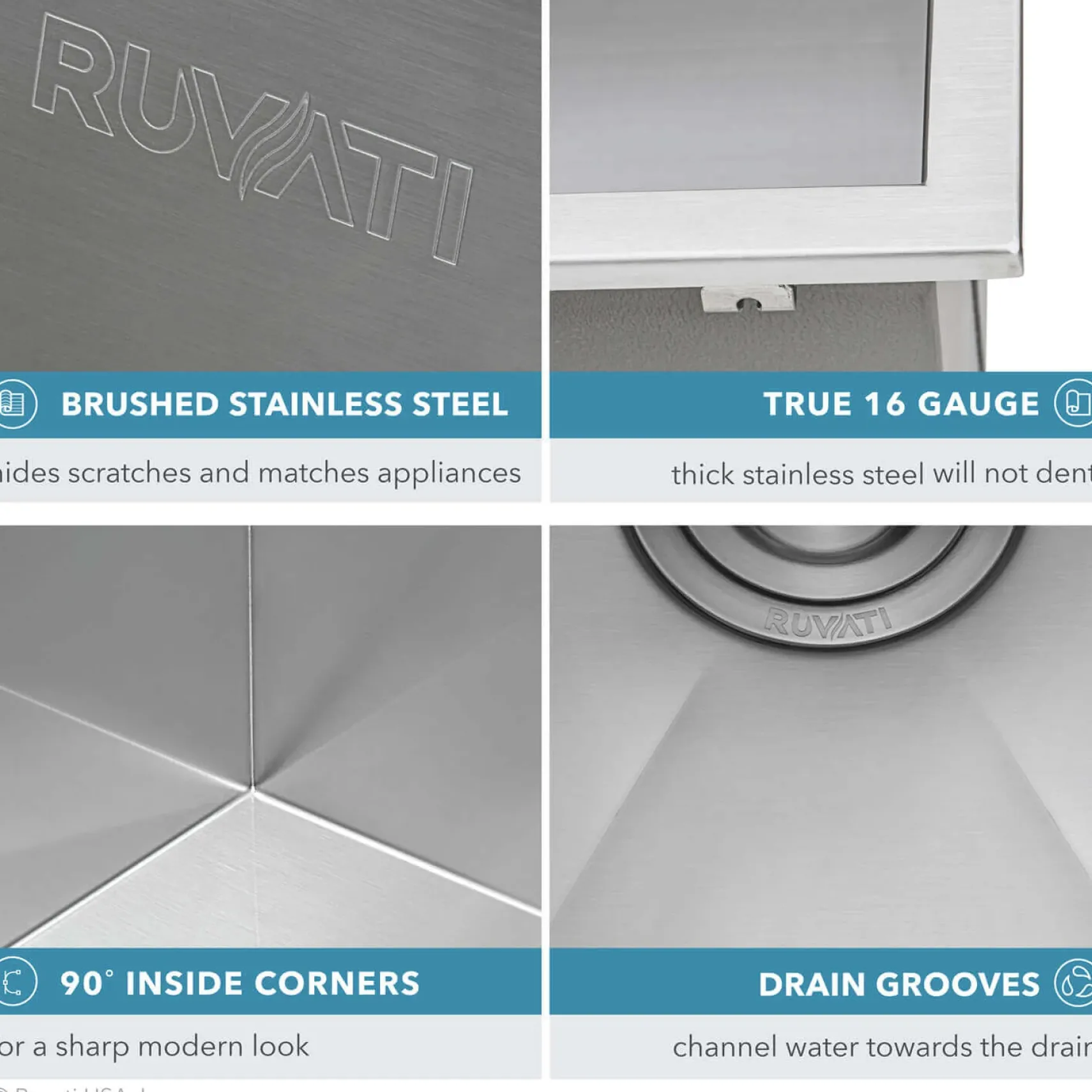 Ruvati Topmount Laundry Utility Sink 25" x 22" x 12" Deep 16 Gauge Stainless Steel, RVU6010