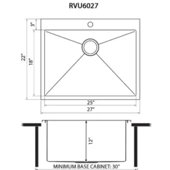 Ruvati Topmount Laundry Utility Sink 27 x 22 x 12 inch Rounded Corners Deep 16 Gauge Stainless Steel, RVU6027